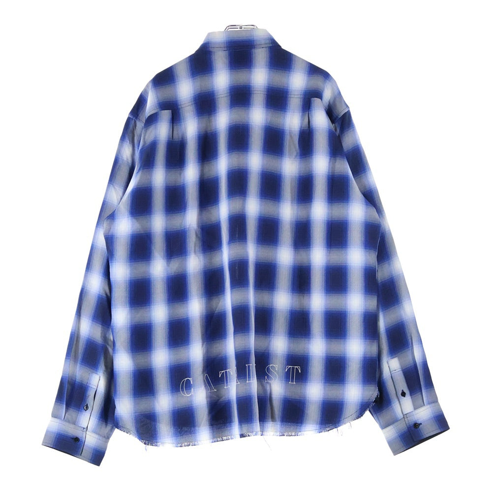 cvtvlist(カタリスト) 21AW ボタンレス カットオフ オンブレチェック 長袖シャツ ブルー/ブラック 21FW0202