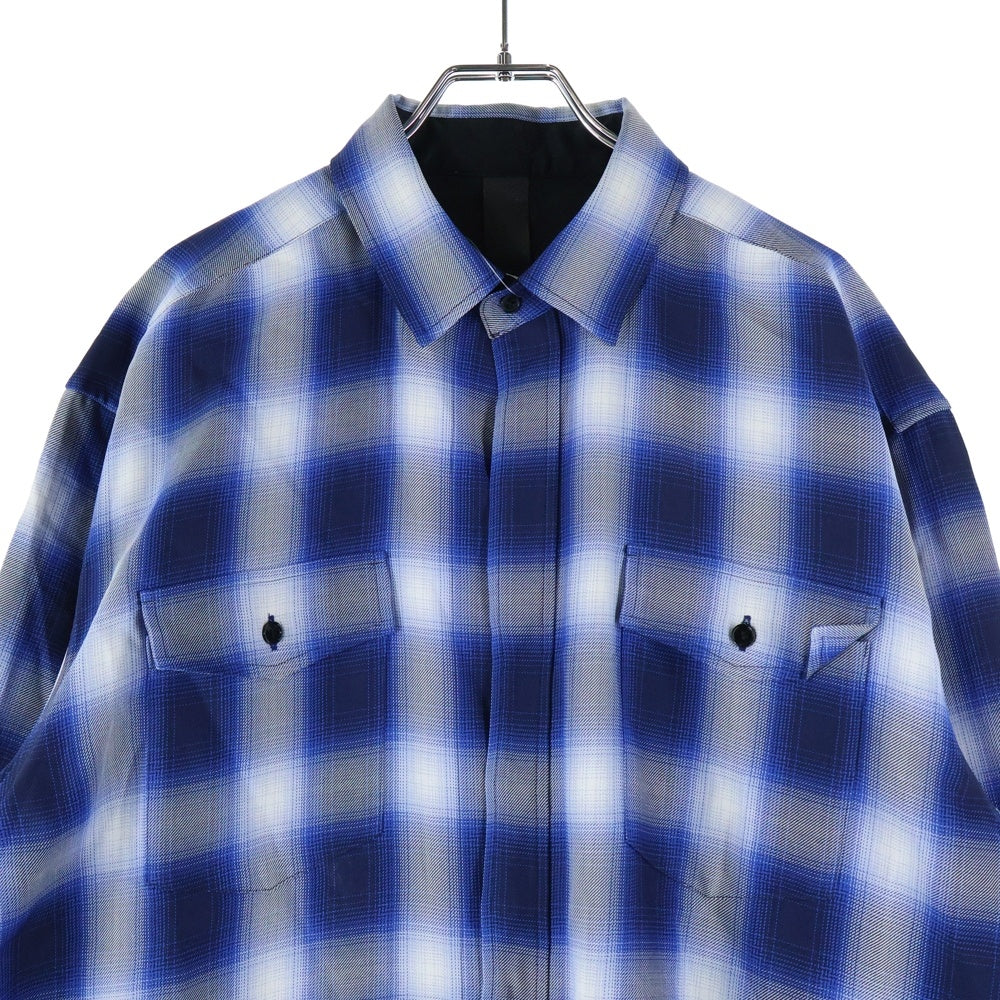 cvtvlist(カタリスト) 21AW ボタンレス カットオフ オンブレチェック 長袖シャツ ブルー/ブラック 21FW0202