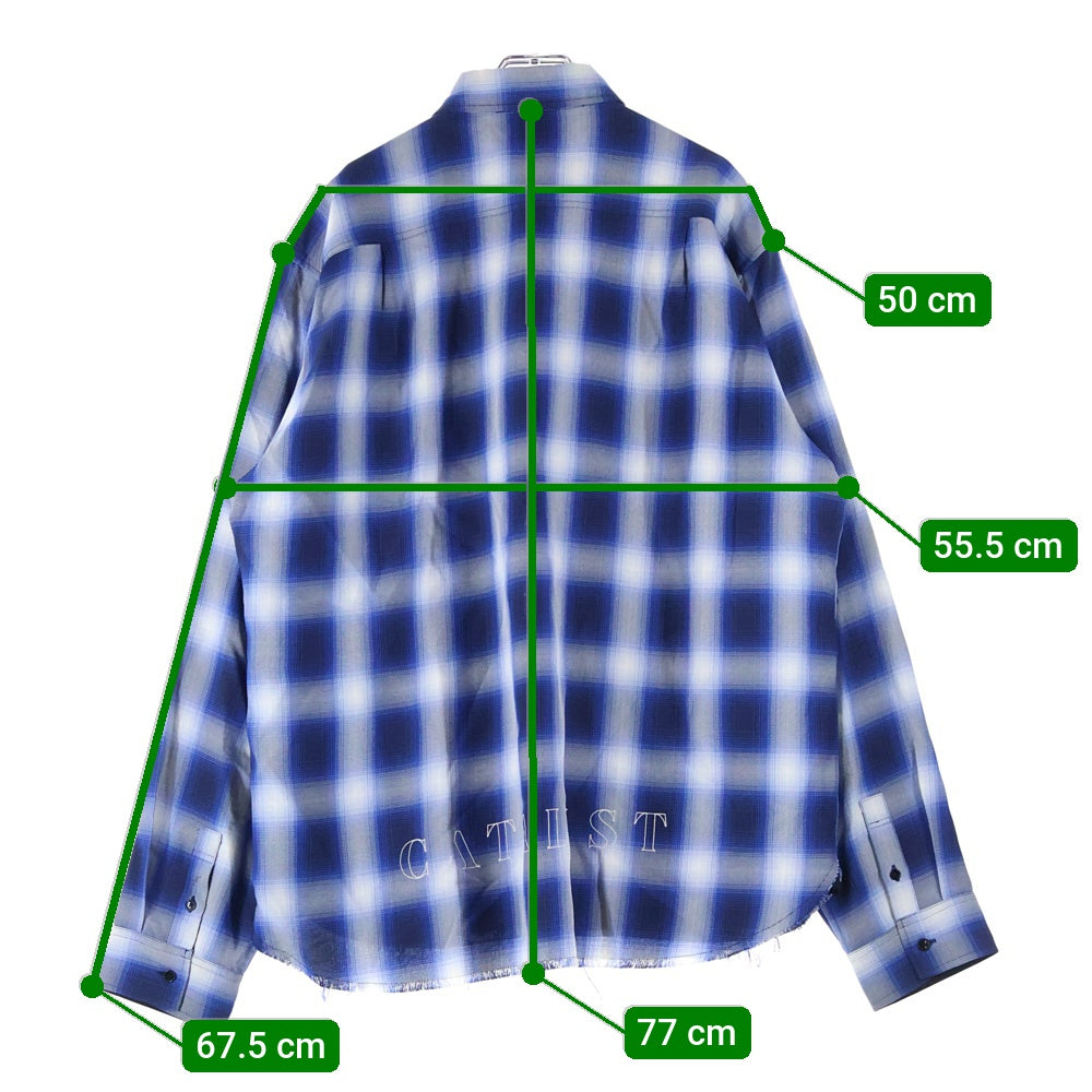 cvtvlist(カタリスト) 21AW ボタンレス カットオフ オンブレチェック 長袖シャツ ブルー/ブラック 21FW0202