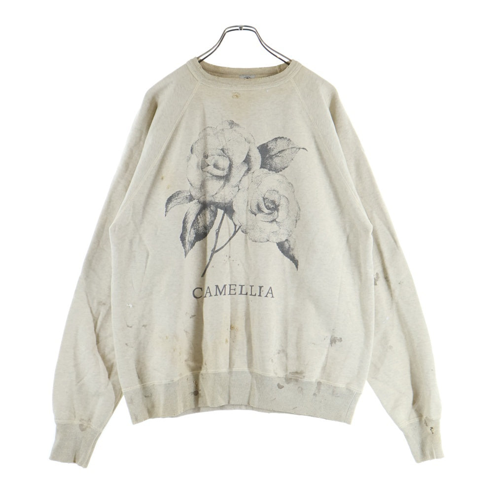 SAINT MICHAEL(セントマイケル) 21AW RGLN SWT SH CAMELLIA VINTAGE加工 カメリアプリント ラグランスウェット トレーナー アイボリー SM-A21-0000-029