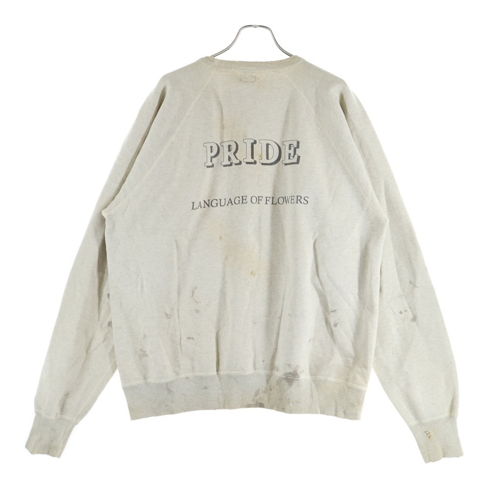 SAINT MICHAEL(セントマイケル) 21AW RGLN SWT SH CAMELLIA VINTAGE加工 カメリアプリント ラグランスウェット トレーナー アイボリー SM-A21-0000-029