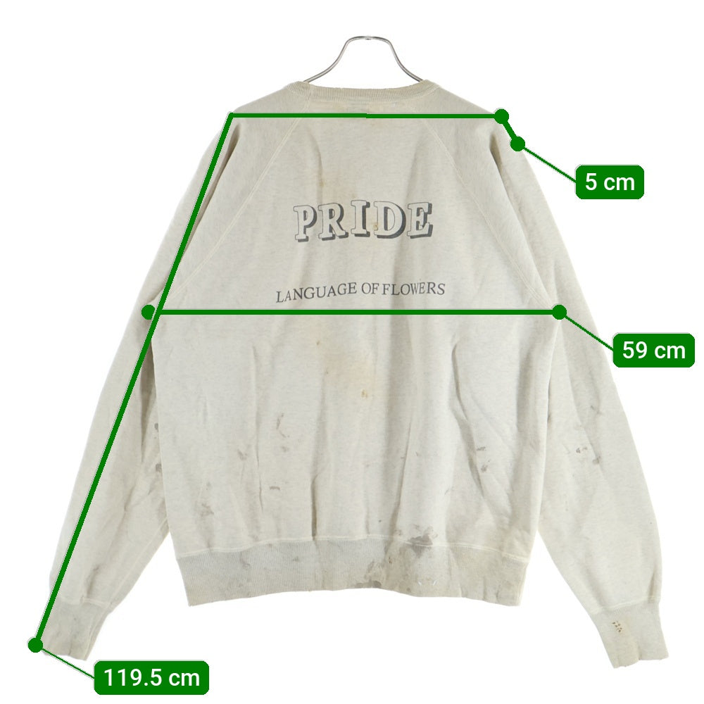 SAINT MICHAEL(セントマイケル) 21AW RGLN SWT SH CAMELLIA VINTAGE加工 カメリアプリント ラグランスウェット トレーナー アイボリー SM-A21-0000-029