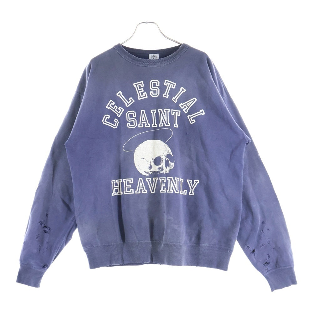 SAINT MICHAEL(セントマイケル) 21AW SKULL USED CREW NECK SWEAT VINTAGE加工 スカルプリント クルーネック スウェット トレーナー ネイビー SM-A21-0000-027