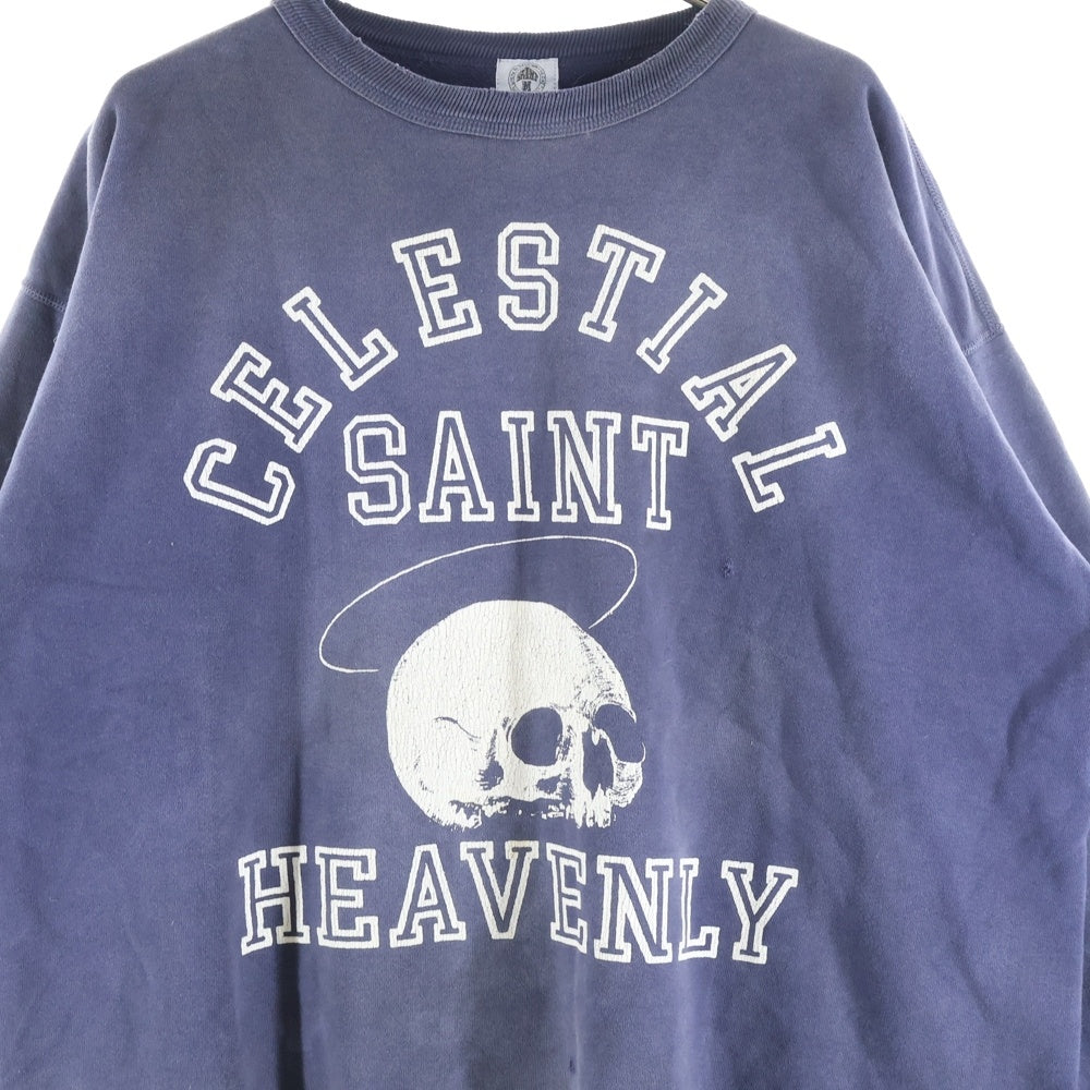 SAINT MICHAEL(セントマイケル) 21AW SKULL USED CREW NECK SWEAT VINTAGE加工 スカルプリント クルーネック スウェット トレーナー ネイビー SM-A21-0000-027