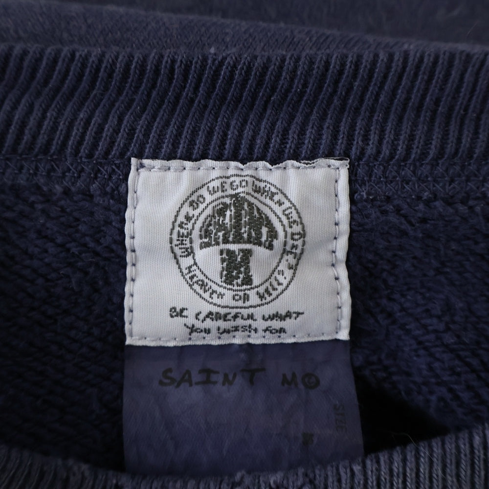 SAINT MICHAEL(セントマイケル) 21AW SKULL USED CREW NECK SWEAT VINTAGE加工 スカルプリント クルーネック スウェット トレーナー ネイビー SM-A21-0000-027