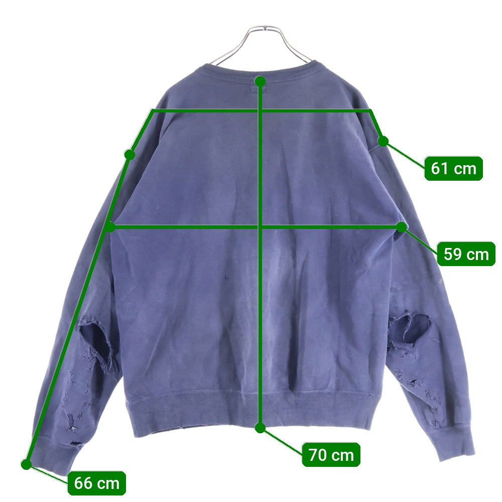 SAINT MICHAEL(セントマイケル) 21AW SKULL USED CREW NECK SWEAT VINTAGE加工 スカルプリント クルーネック スウェット トレーナー ネイビー SM-A21-0000-027