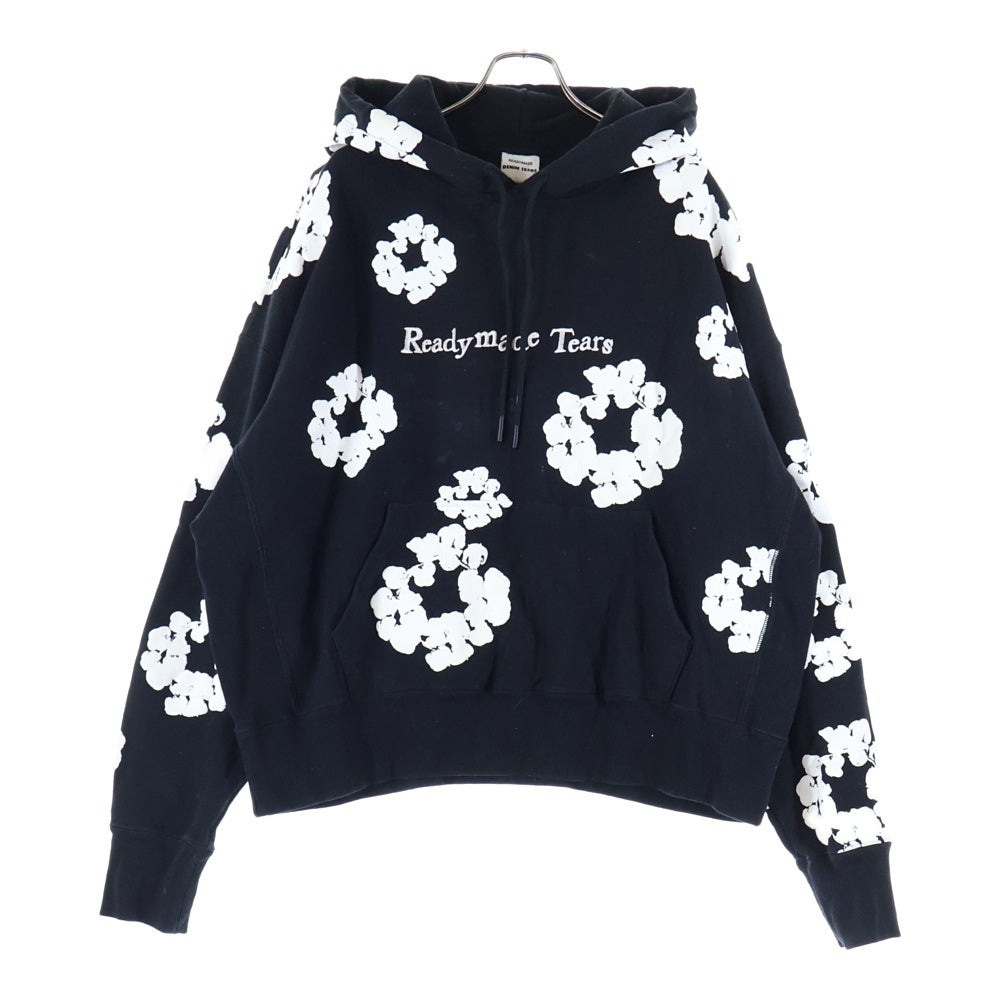 READY MADE(レディメイド) 22AW ×DENIM TEARS COTTON WREATH HOODIE デニムティアーズ リース フラワープリント ロゴ刺繍 スウェット プルオーバーパーカー ブラック RE-DT-BK-00-00-08