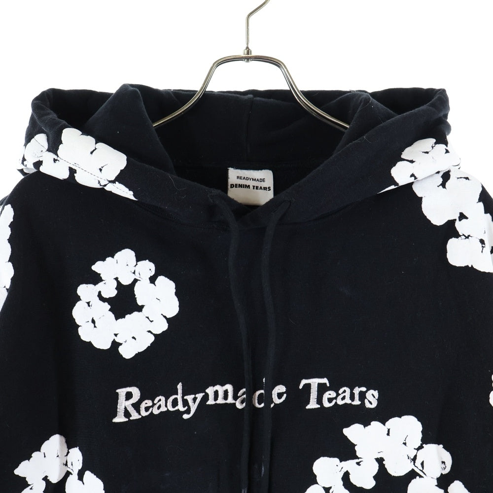 READY MADE(レディメイド) 22AW ×DENIM TEARS COTTON WREATH HOODIE デニムティアーズ リース フラワープリント ロゴ刺繍 スウェット プルオーバーパーカー ブラック RE-DT-BK-00-00-08