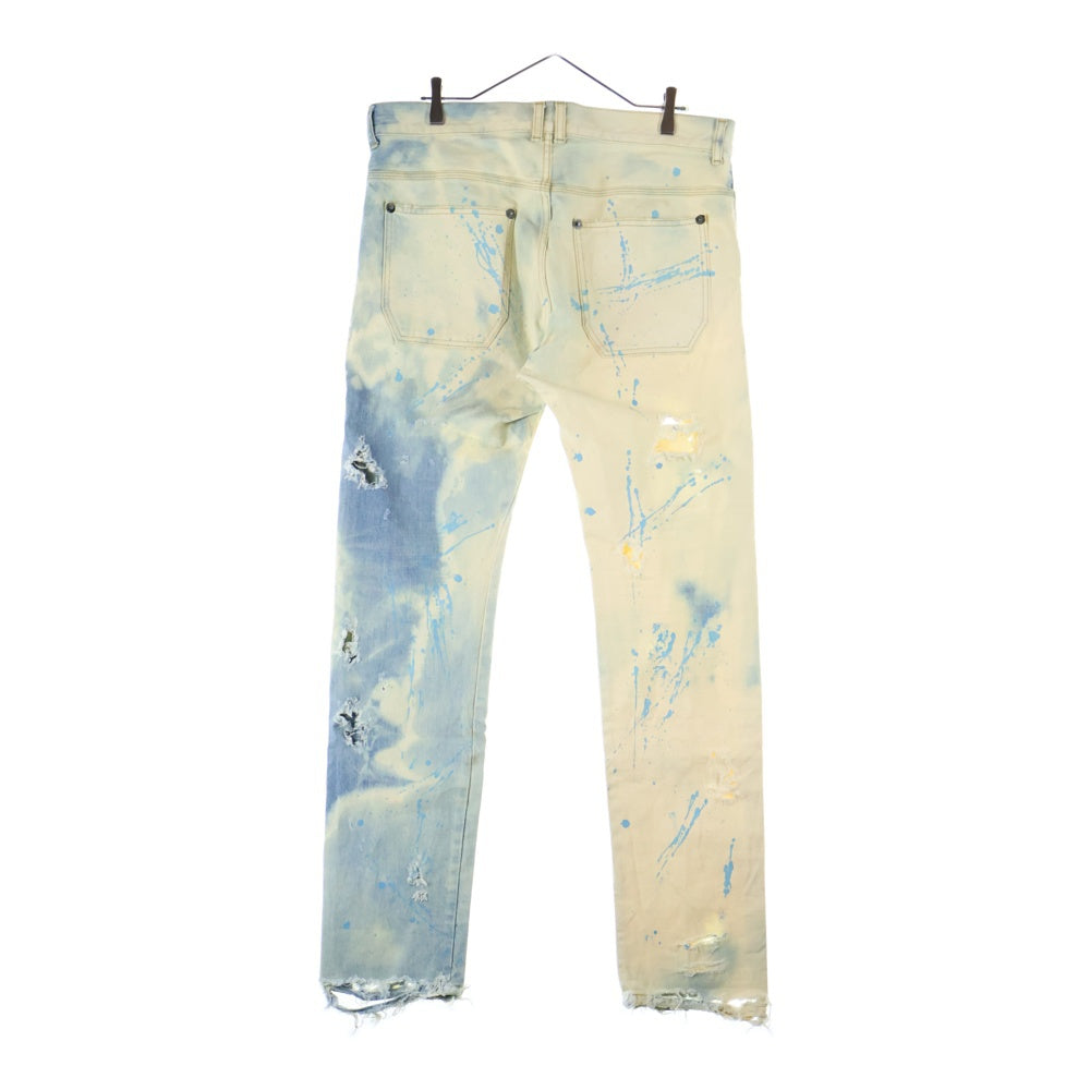 cvtvlist(カタリスト) ダメージ加工 ペイントロゴ ブリーチド ジップフライ デニムパンツ インディゴ/ホワイト 2201030401