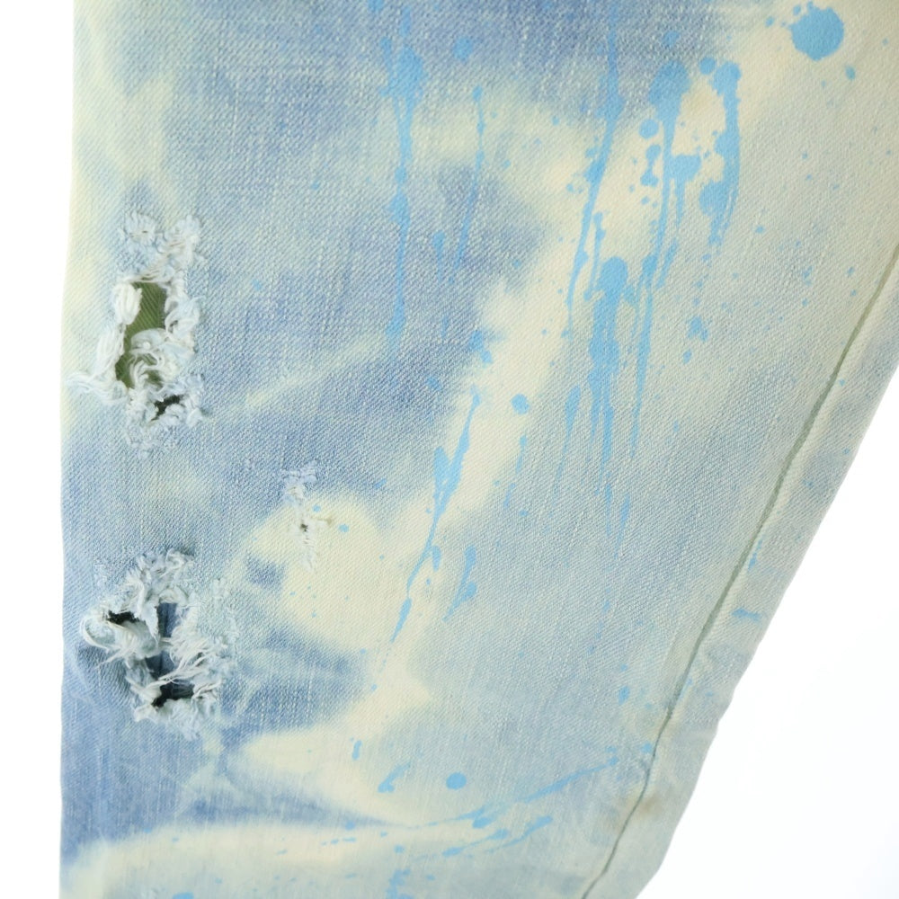 cvtvlist(カタリスト) ダメージ加工 ペイントロゴ ブリーチド ジップフライ デニムパンツ インディゴ/ホワイト 2201030401