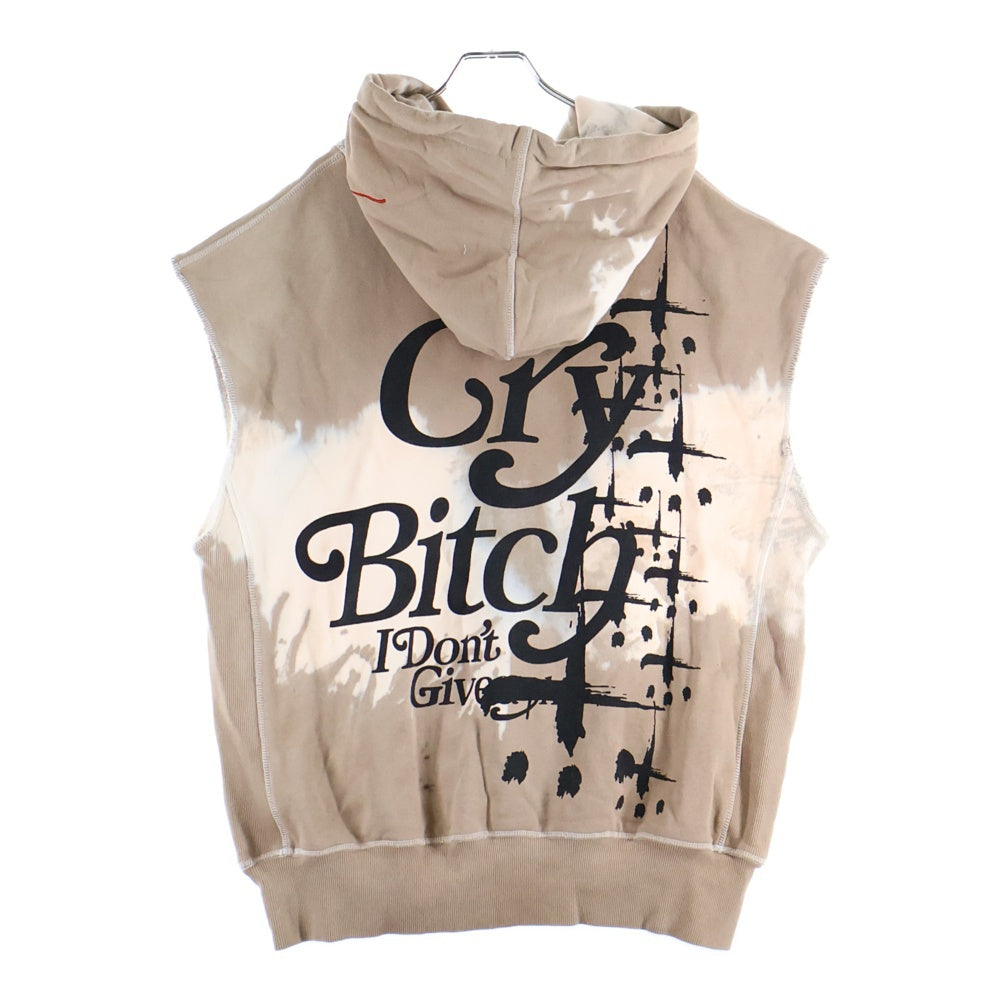 cvtvlist(カタリスト) CRY BITCH HOODIE クライビッチ 両面プリント タイダイ スウェット ノースリーブパーカー ブラウン/ピンク