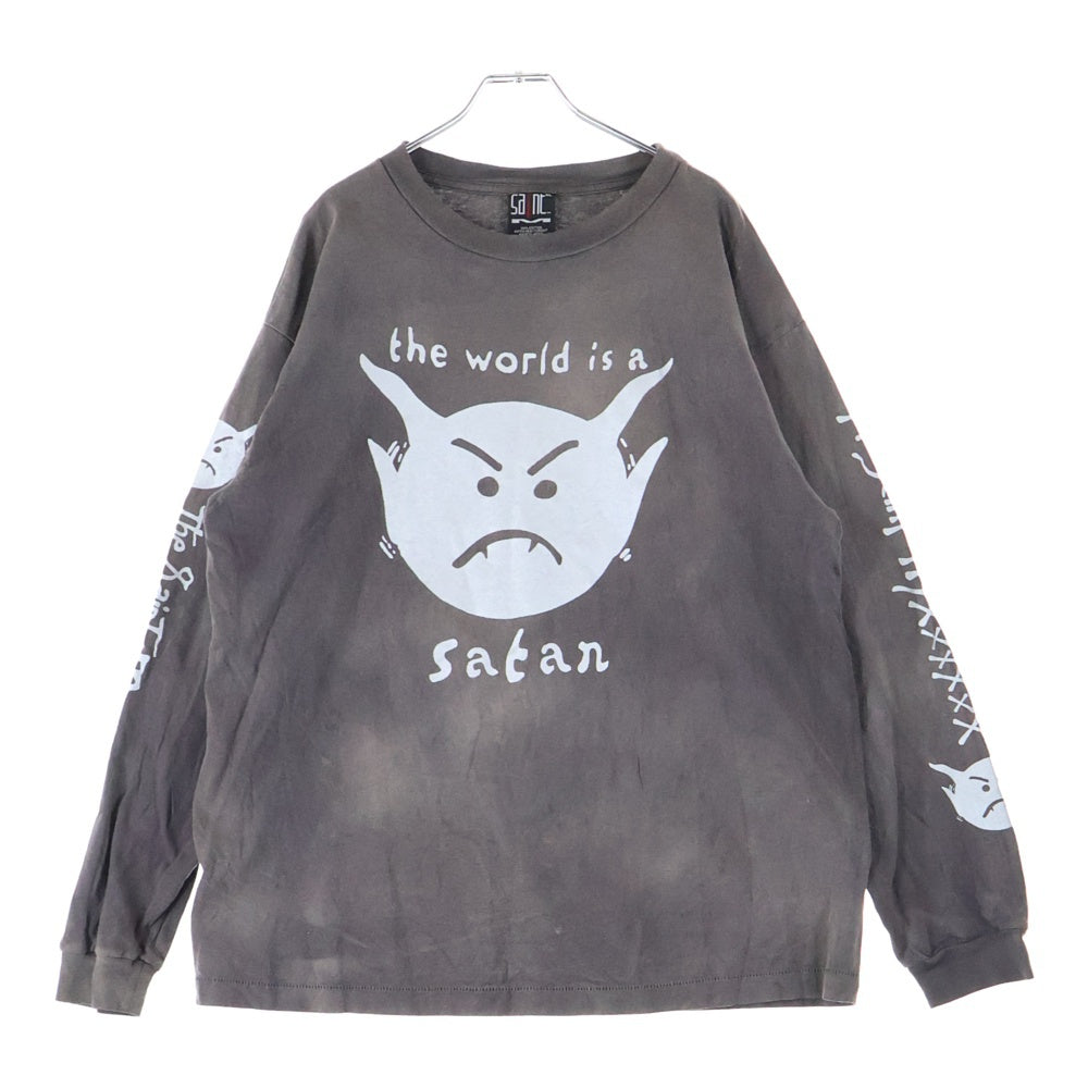 SAINT MICHAEL(セントマイケル) 21AW LS TEE SATAN VINTAGE加工 サタンプリント クルーネック 長袖Tシャツ カットソー チャコールグレー SM-A21-0000-025