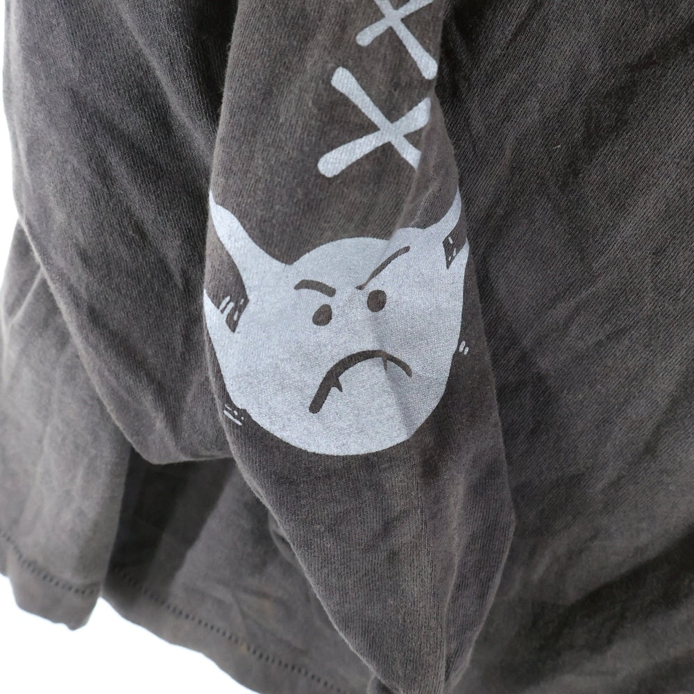 SAINT MICHAEL(セントマイケル) 21AW LS TEE SATAN VINTAGE加工 サタンプリント クルーネック 長袖Tシャツ カットソー チャコールグレー SM-A21-0000-025