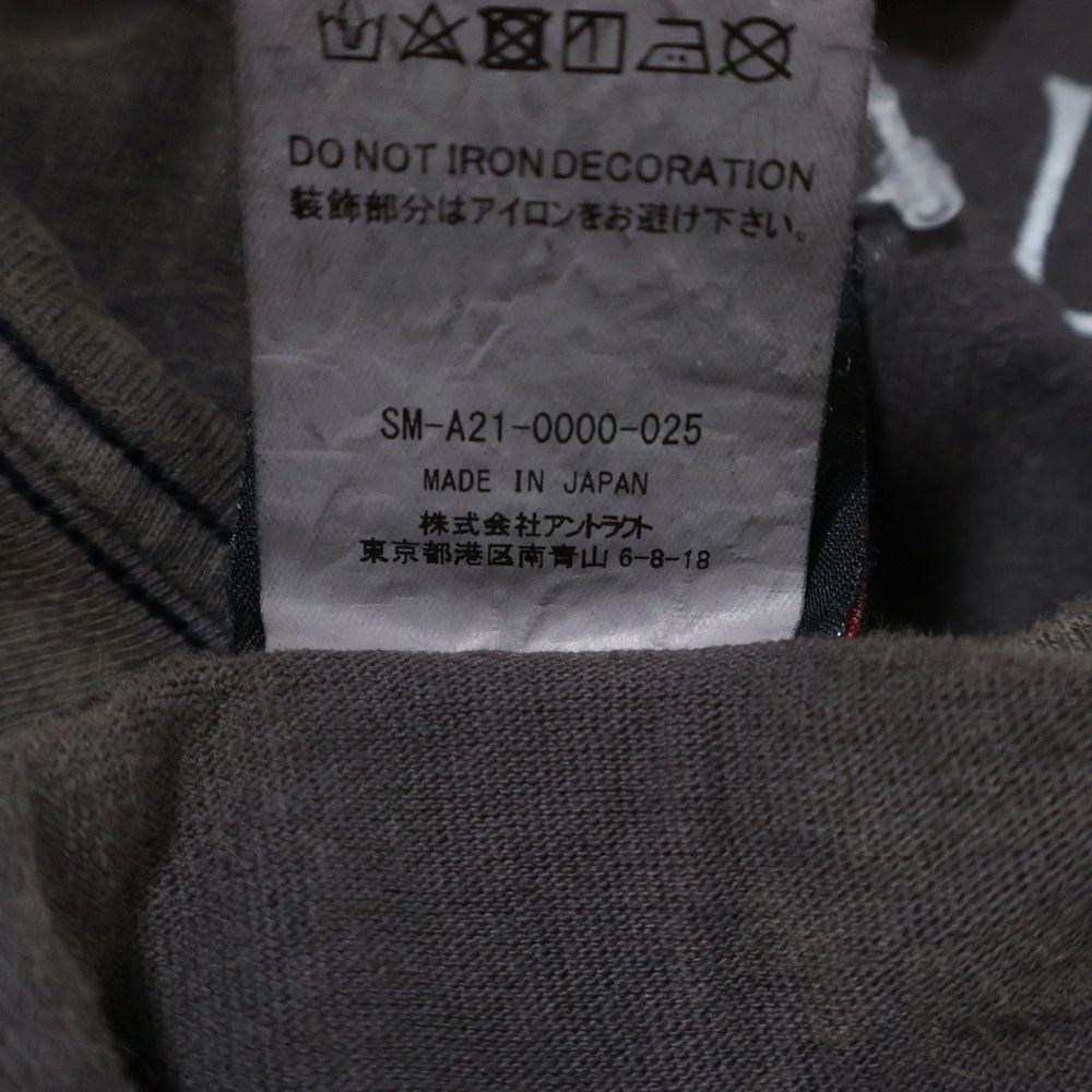 SAINT MICHAEL(セントマイケル) 21AW LS TEE SATAN VINTAGE加工 サタンプリント クルーネック 長袖Tシャツ カットソー チャコールグレー SM-A21-0000-025