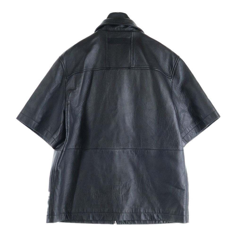 1017 ALYX 9SM(アリクス) メタルロゴ レイヤードデザイン ラムレザー ジップアップ半袖シャツ ブラック