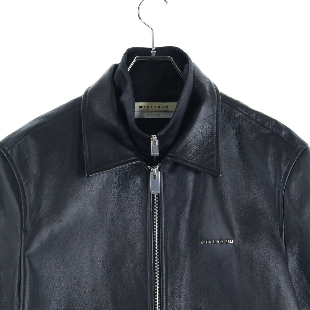 1017 ALYX 9SM(アリクス) メタルロゴ レイヤードデザイン ラムレザー ジップアップ半袖シャツ ブラック