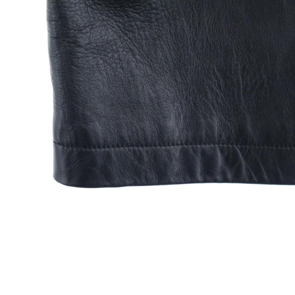 1017 ALYX 9SM(アリクス) メタルロゴ レイヤードデザイン ラムレザー ジップアップ半袖シャツ ブラック