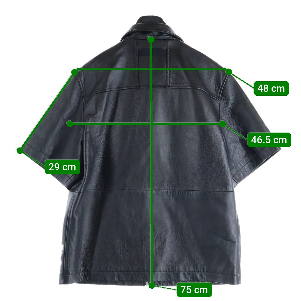 1017 ALYX 9SM(アリクス) メタルロゴ レイヤードデザイン ラムレザー ジップアップ半袖シャツ ブラック