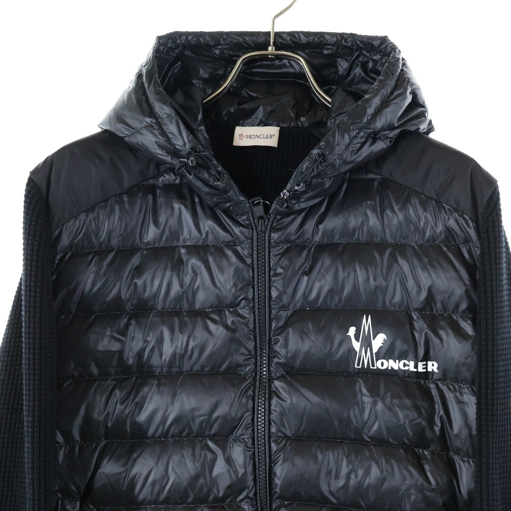 MONCLER(モンクレール) 20SS CARDIGAN TRICOT ロゴプリント ニット切替 フーデッドダウンジャケット ブラック F10919B50110 V9099
