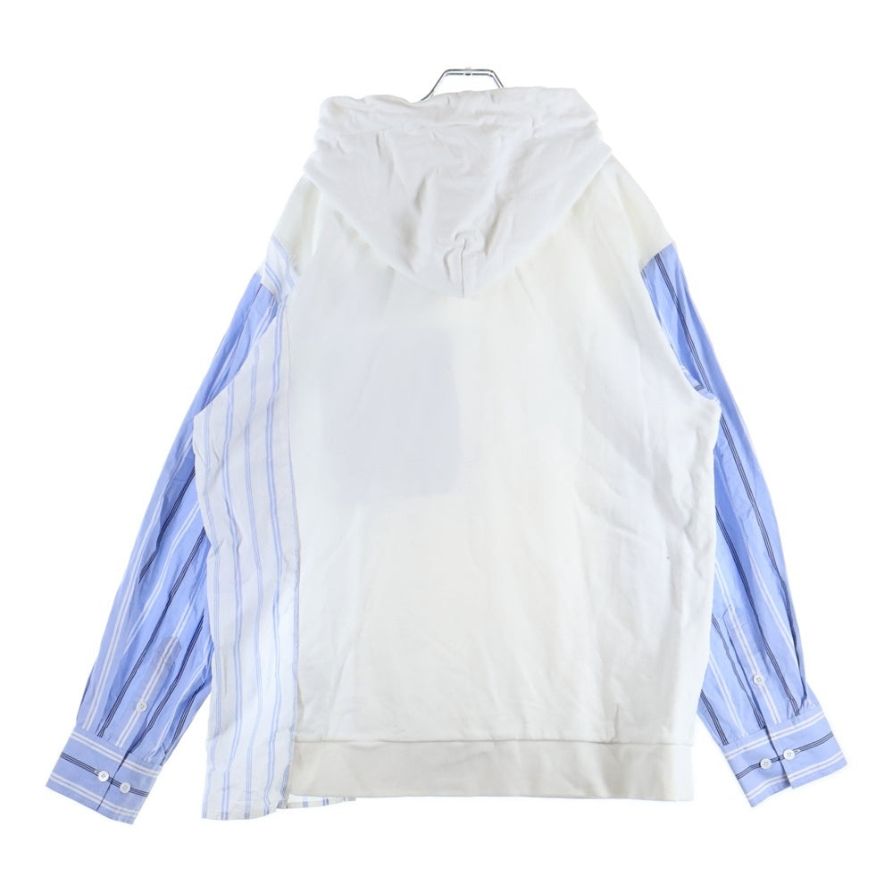 Feng Chen Wang(フェン チェン ワン) JERSEY SHIRTING PANELLED HOODIE ストライプ ドッキングデザイン オーバーサイズ スウェット プルオーバーパーカー ホワイト/ブルー FMF14HD01