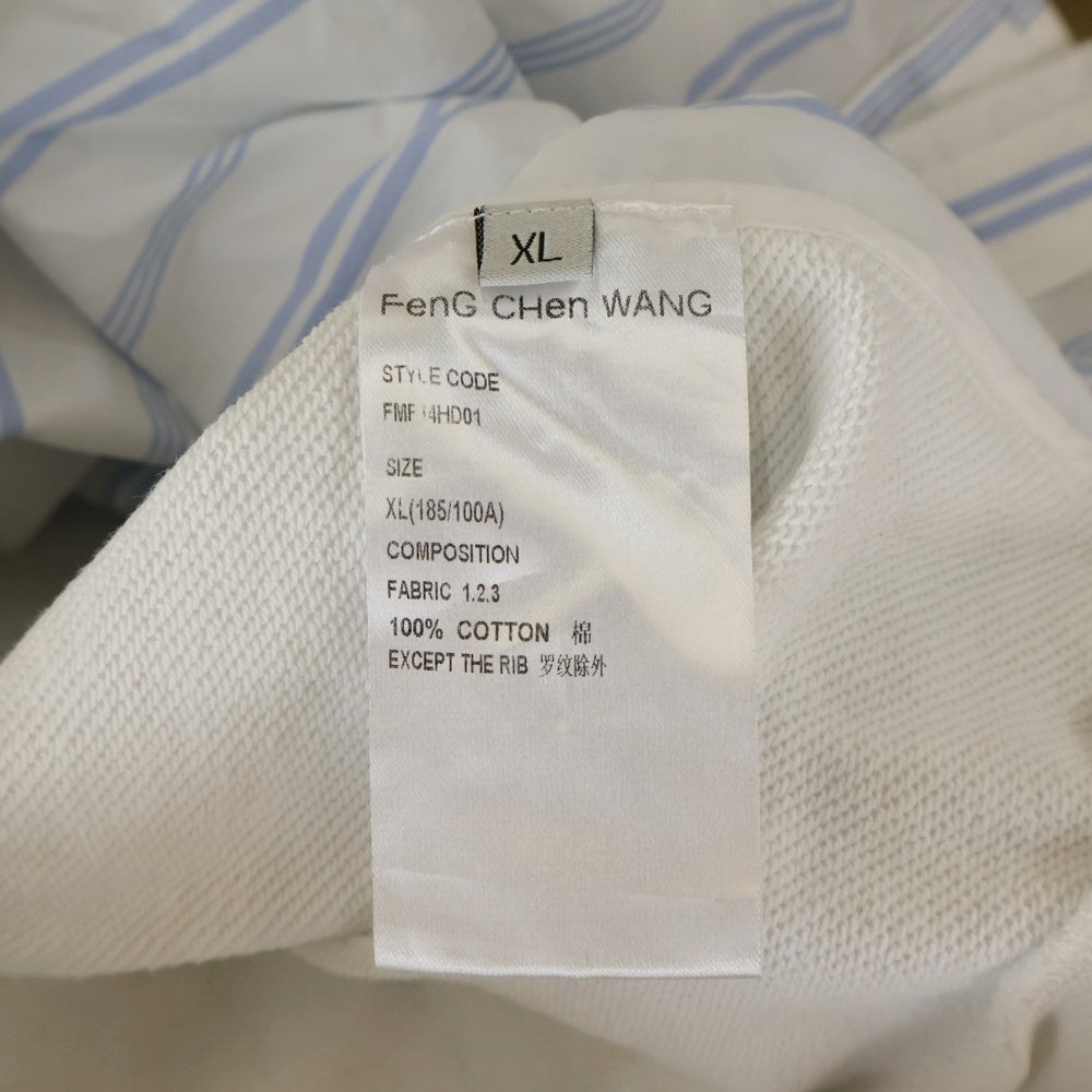 Feng Chen Wang(フェン チェン ワン) JERSEY SHIRTING PANELLED HOODIE ストライプ ドッキングデザイン オーバーサイズ スウェット プルオーバーパーカー ホワイト/ブルー FMF14HD01