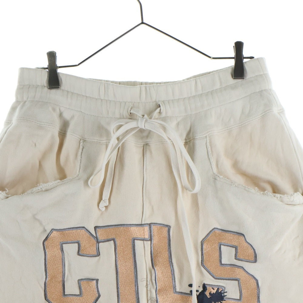 cvtvlist(カタリスト) CTLS ロゴ刺繍 ダメージポケット スウェットショーツ ハーフパンツ アイボリー