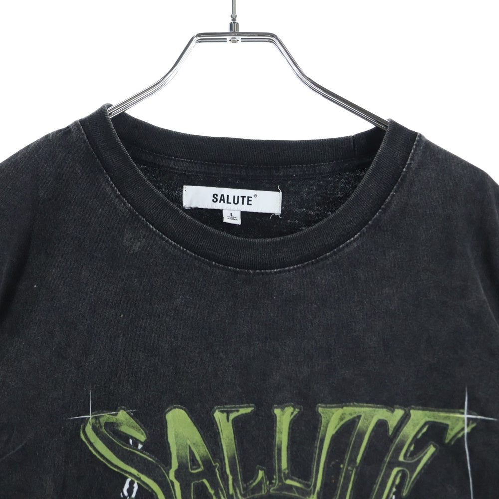 SALUTE(サルーテ) WASHED FLOWER VINTAGE TEE ヴィンテージ加工 フラワープリント クルーネック 半袖Tシャツ カットソー ブラック