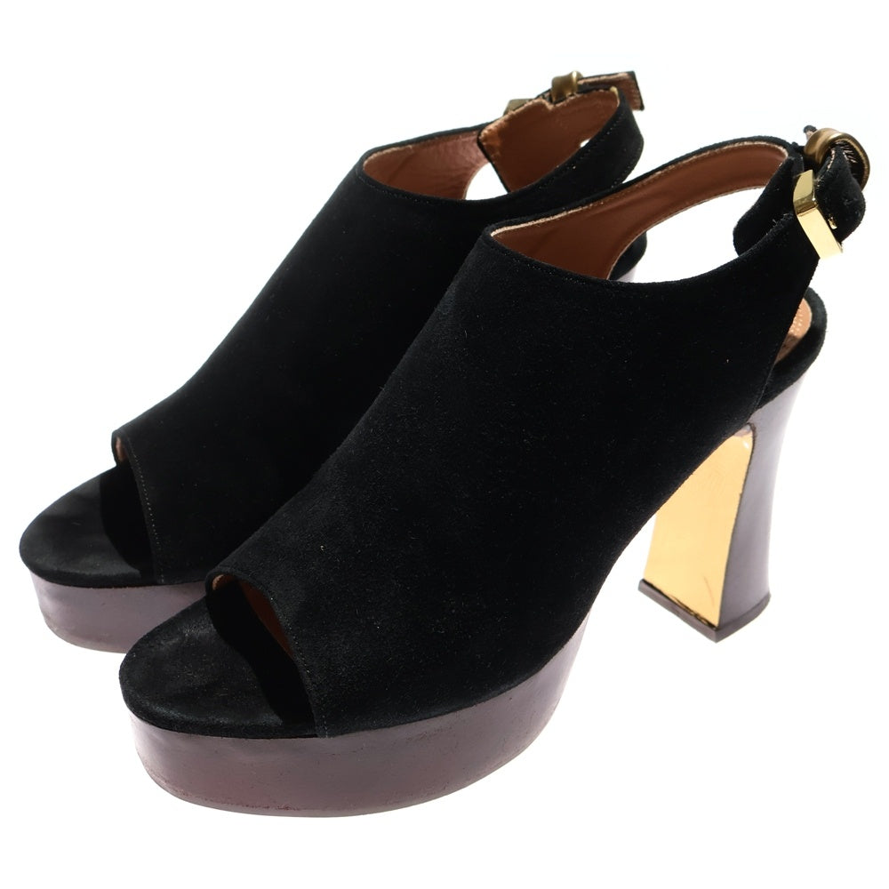 Pippi(ピッピ) OPEN TOE COVERD LUIHEEL 105 オープン トゥ カバード ルイヒール ベロアサンダル レディース ブラック PP13S-LHSL9