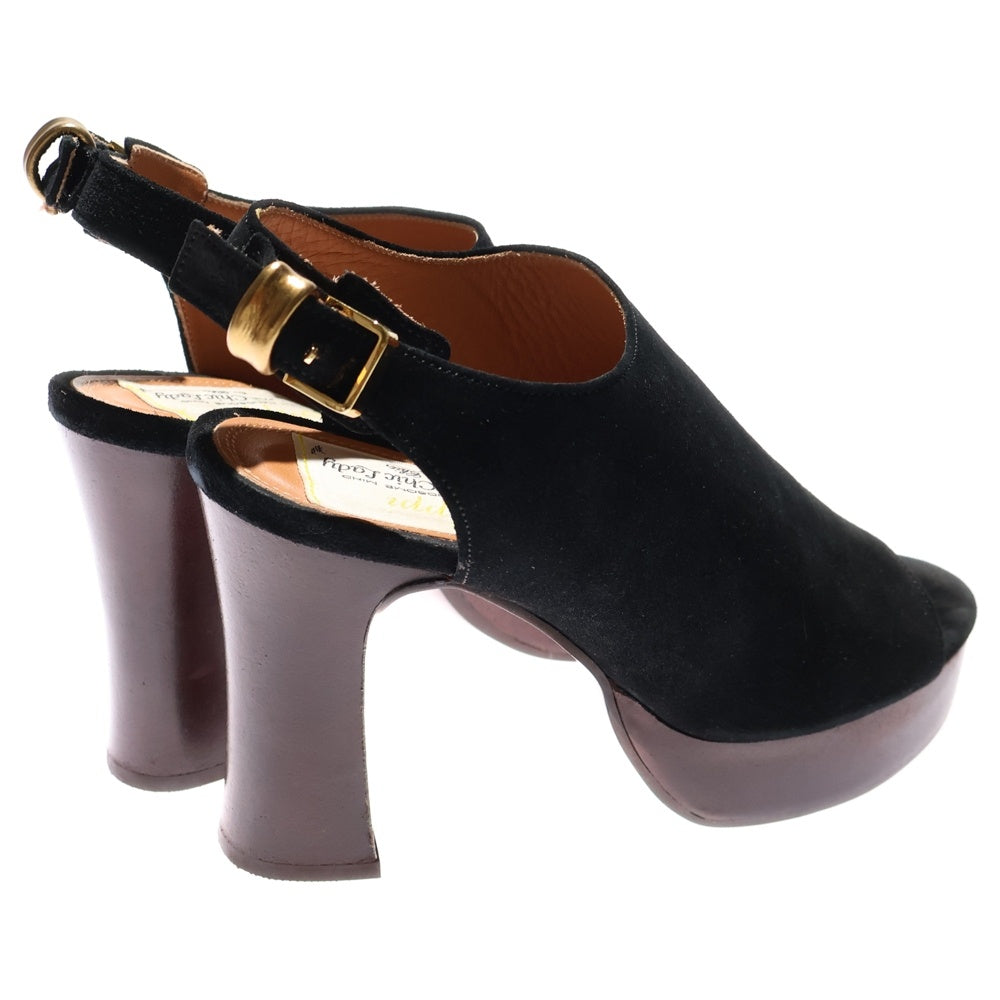 Pippi(ピッピ) OPEN TOE COVERD LUIHEEL 105 オープン トゥ カバード ルイヒール ベロアサンダル レディース ブラック PP13S-LHSL9