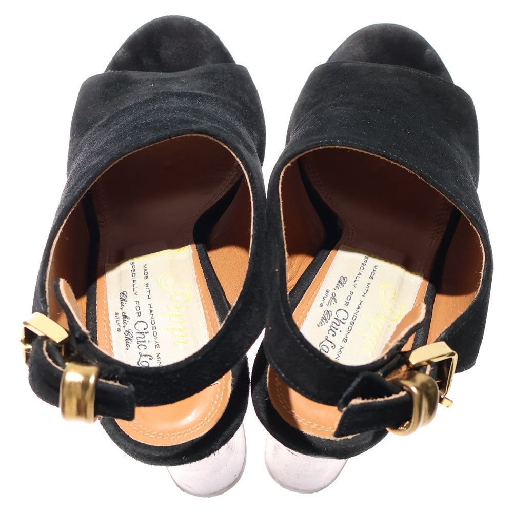 Pippi(ピッピ) OPEN TOE COVERD LUIHEEL 105 オープン トゥ カバード ルイヒール ベロアサンダル レディース ブラック PP13S-LHSL9