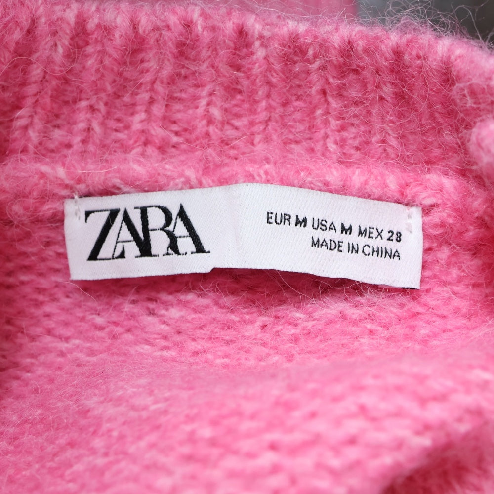 ZARA(ザラ) ポリエステルアクリルニット 半袖ニット セーター ピンク