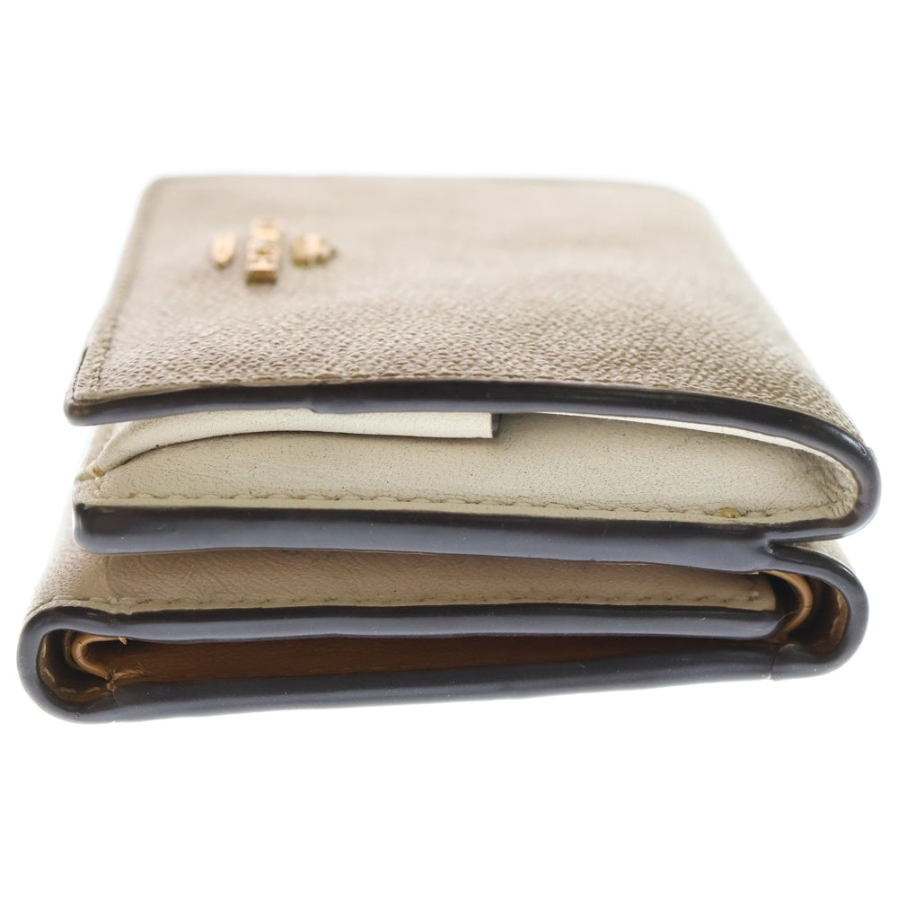 COACH(コーチ) ロゴデザイン キャンバス レザーコンパクトウォレット 3つ折り財布 総柄 ベージュ レディース