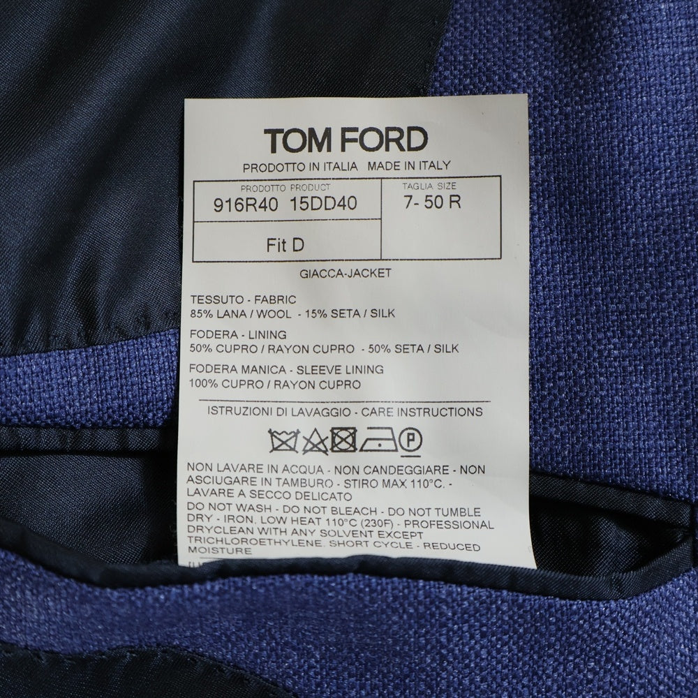 TOM FORD(トムフォード) シルク混 シングルウールテーラードジャケット ブルー 15DD40