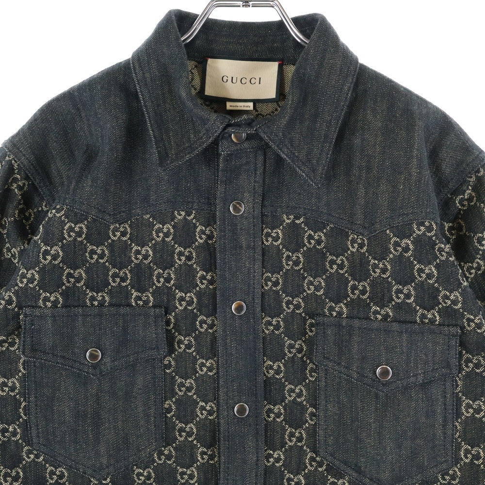 GUCCI(グッチ) GGジャガード ロングスリーブ ボタンデニムシャツ ブラック 669613