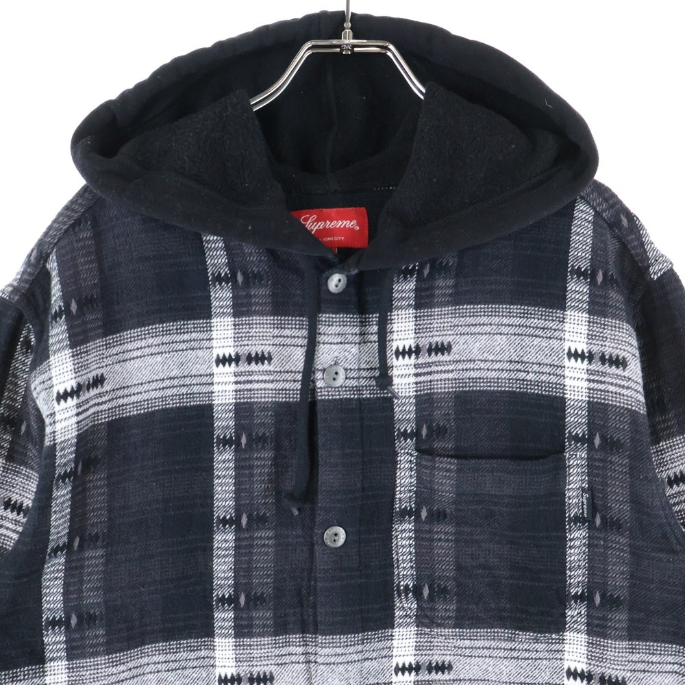 SUPREME(シュプリーム) 18AW Hooded Jacquard Flannel Shirt フーデッド ジャカード フランネル 長袖 シャツ ブラック
