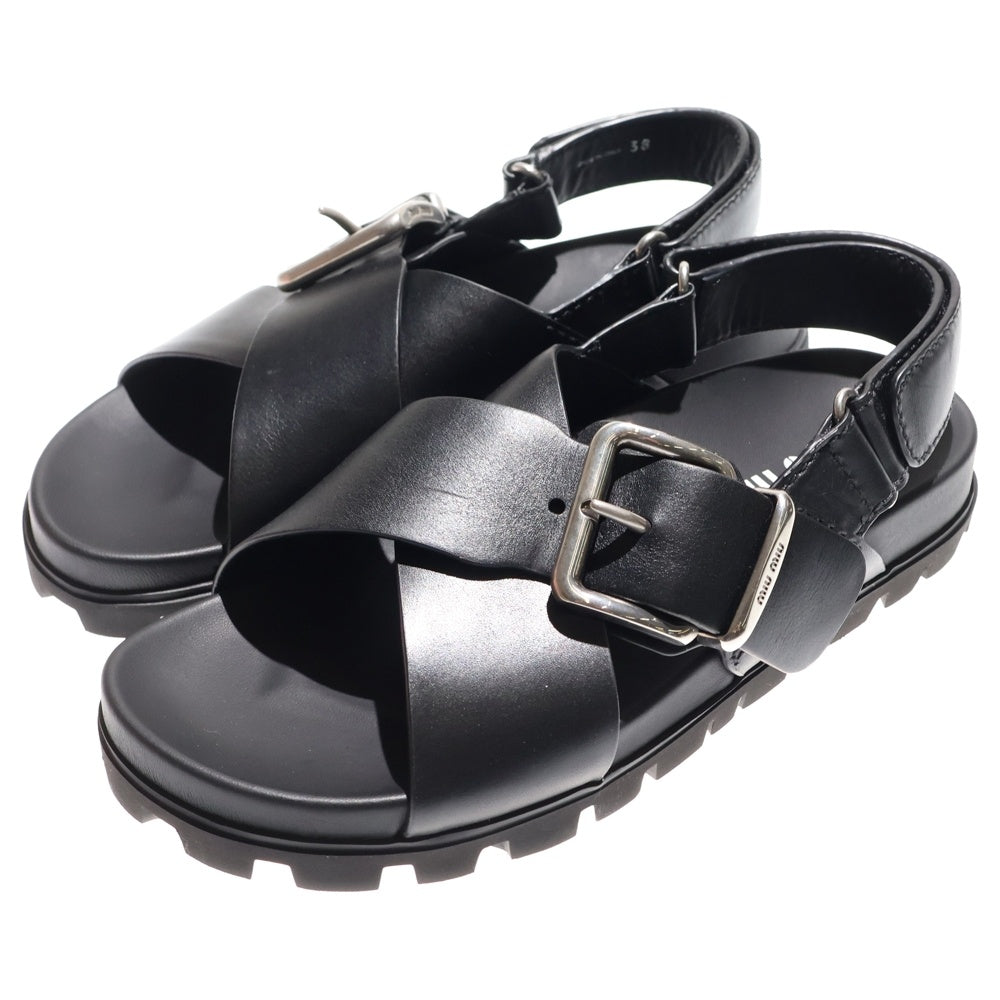 miumiu(ミュウミュウ) Smooth Leather Flat Sandals ロゴバックル