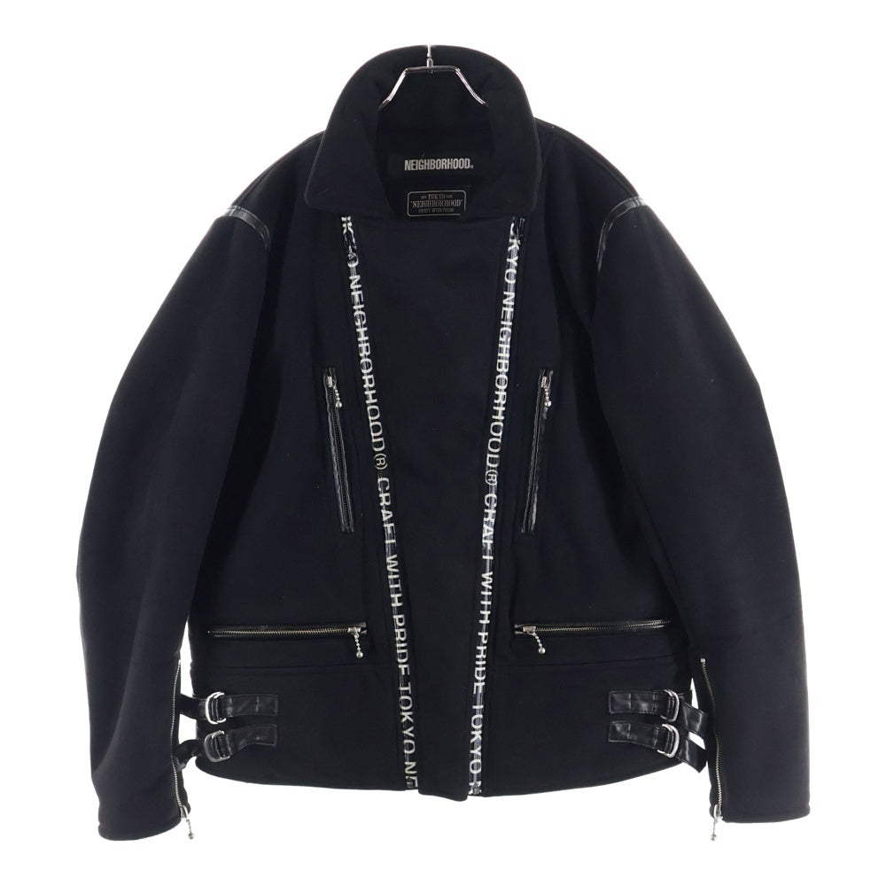 NEIGHBORHOOD(ネイバーフッド) 19AW RIDERS FM E-JKT マルチポケット ベルト付き ロゴデザインジップアップ ムートンライダースジャケット ブラック 192PPNH-JKM06
