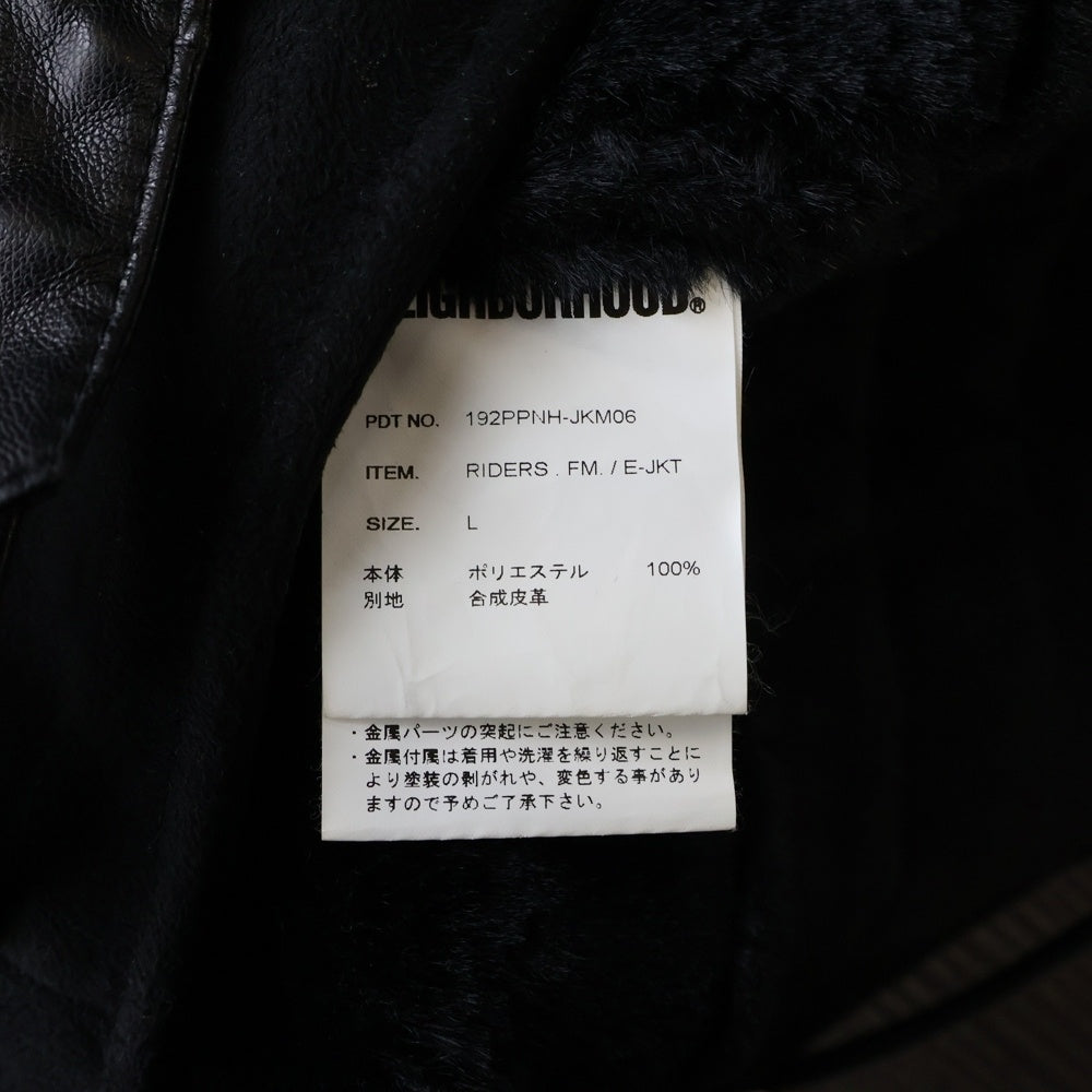NEIGHBORHOOD(ネイバーフッド) 19AW RIDERS FM E-JKT マルチポケット ベルト付き ロゴデザインジップアップ ムートンライダースジャケット ブラック 192PPNH-JKM06