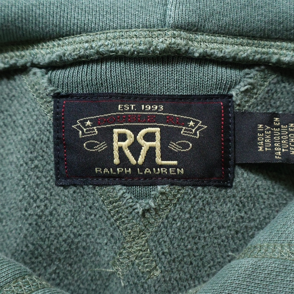 RRL(ダブルアールエル) ダメージ加工 カンガルーポケット ドローストリング フーデッド スウェット パーカー グリーン