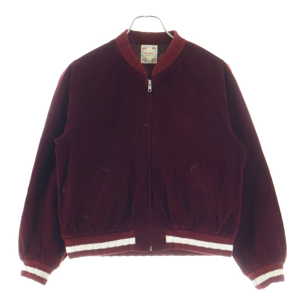 BEAMS HEART(ビームス ハート) ベロア ジップアップ スタジアムジャケット バーガンディー