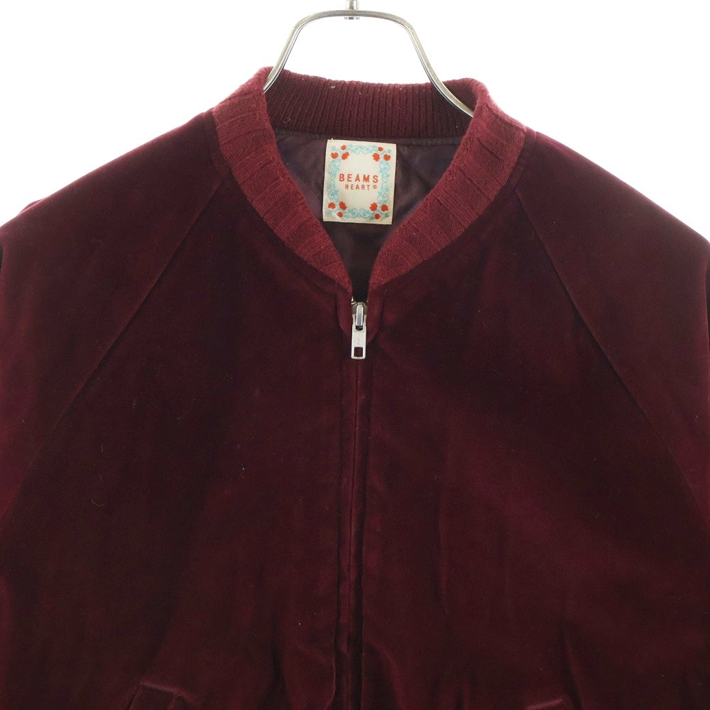 BEAMS HEART(ビームス ハート) ベロア ジップアップ スタジアムジャケット バーガンディー