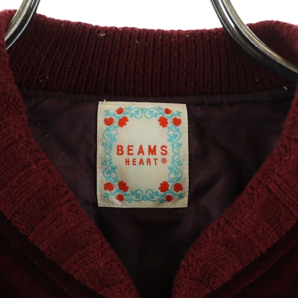 BEAMS HEART(ビームス ハート) ベロア ジップアップ スタジアムジャケット バーガンディー