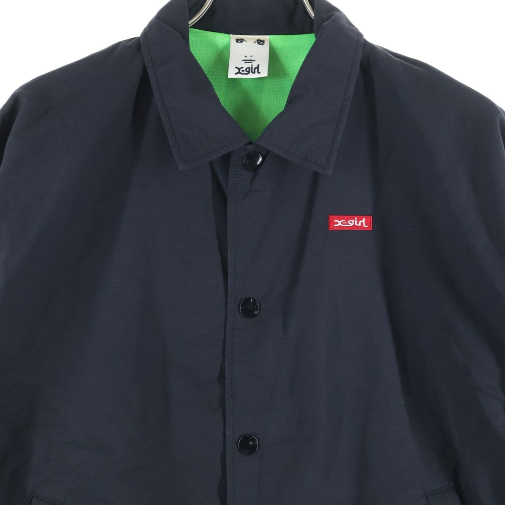 X-GIRL(エックスガール) バックローズプリント ナイロン コーチジャケット レディース ブラック