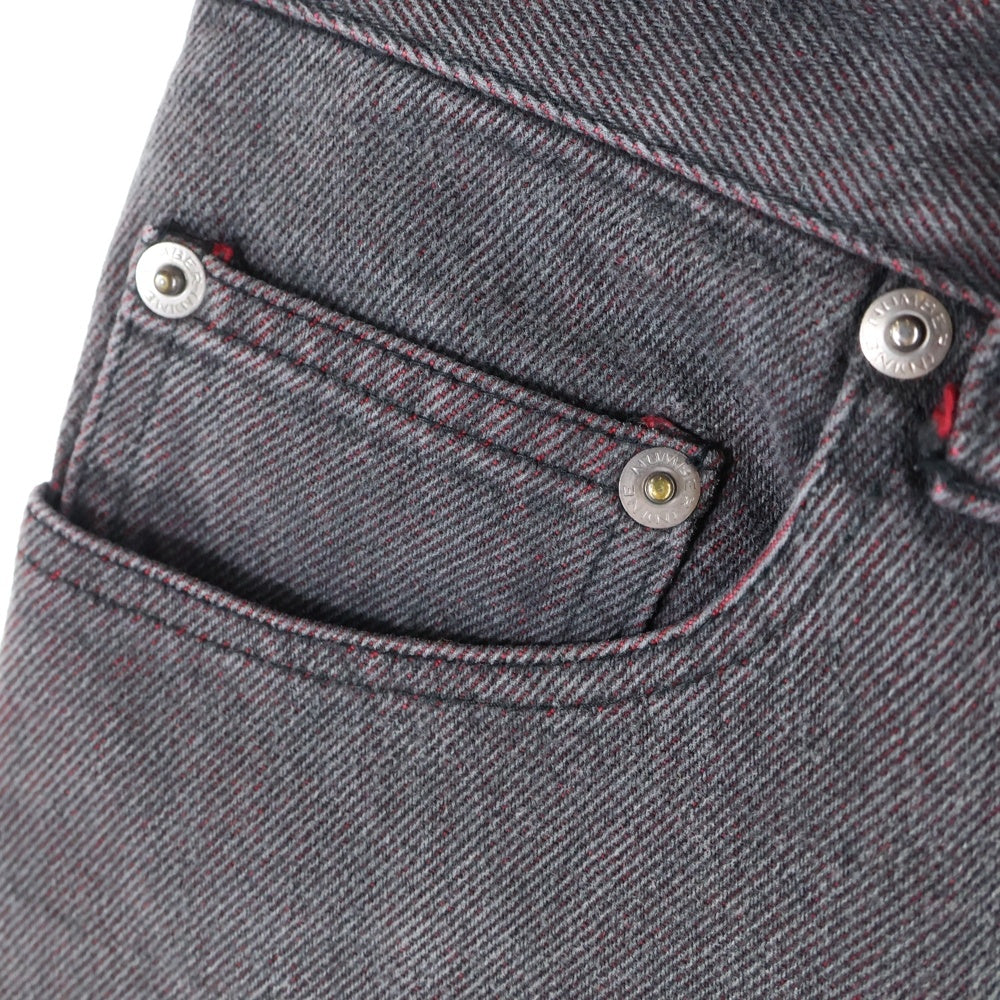 NUMBER (N)INE(ナンバーナイン) 99AW ARCHIVE ロックアイドル期 ダメージ加工 ボタンフライ デニムパンツ グレー/レッド アーカイブ