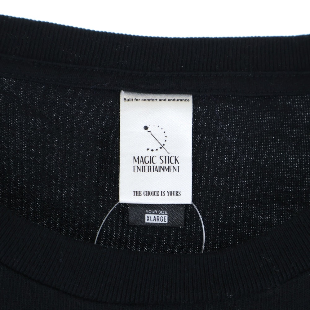 MAGIC STICK(マジックスティック) フロントプリント クルーネック半袖Tシャツ カットソー ブラック