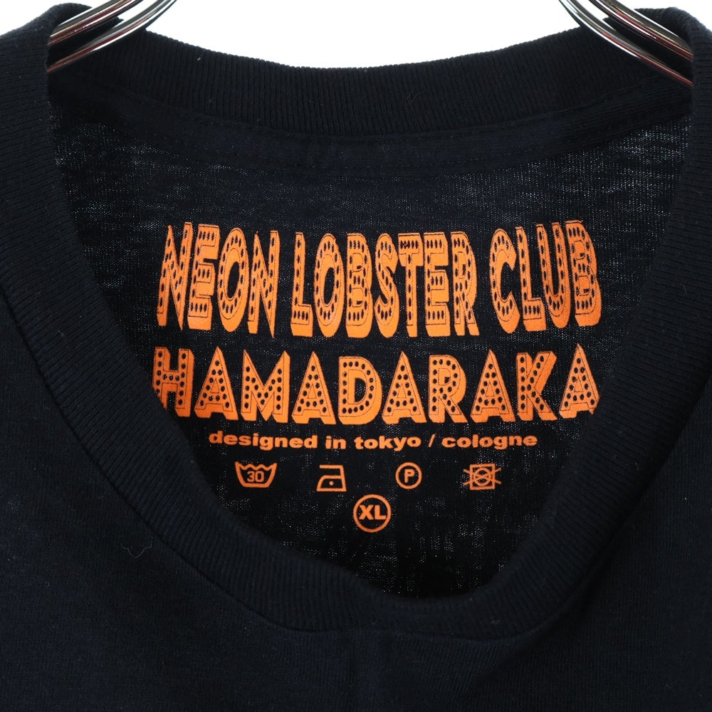NO BRAND(ノーブランド) NEON LOBSTER CLUB (ネオンロブスタークラブ) ×HAMADARAKA ハマダラカ 両面プリント クルーネック半袖Tシャツ カットソー ブラック