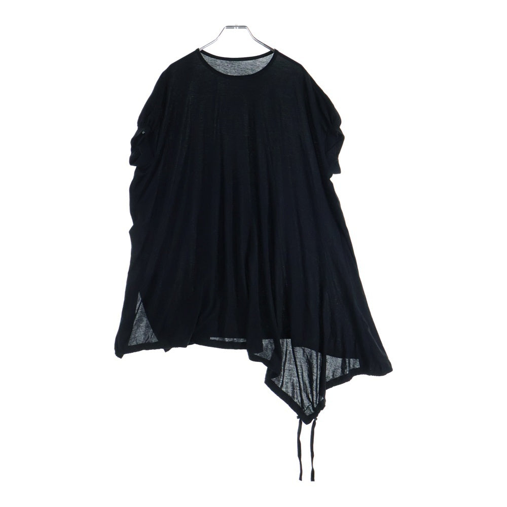 Y's(ワイズ) COTTON JERSEY HEM FITTED T コットンジャージー アシンメトリー 裾ドローコード 半袖Tシャツ カットソー ブラック レディース YP-T71-068