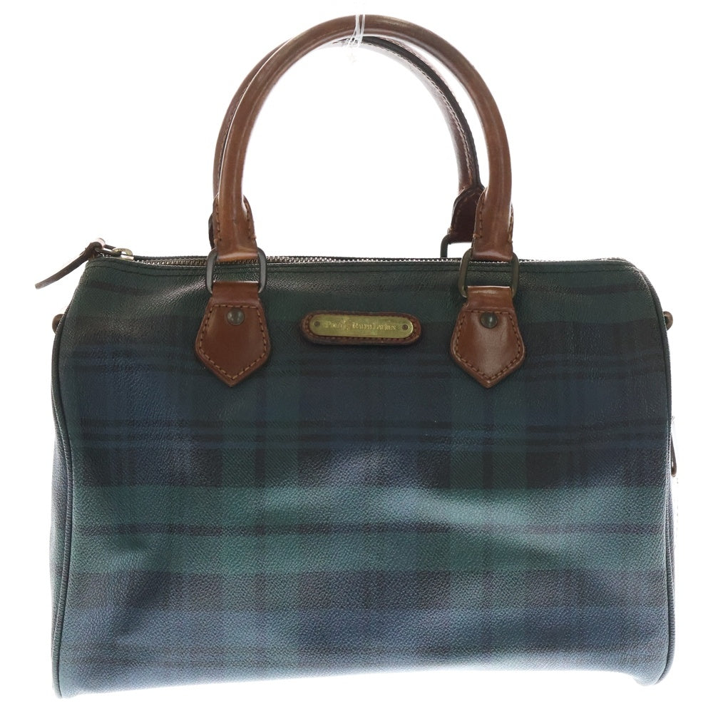 POLO RALPH LAUREN(ポロラルフローレン) BOSTON BAG フロントロゴプレート チェック柄 ショート ボストンバック グリーン