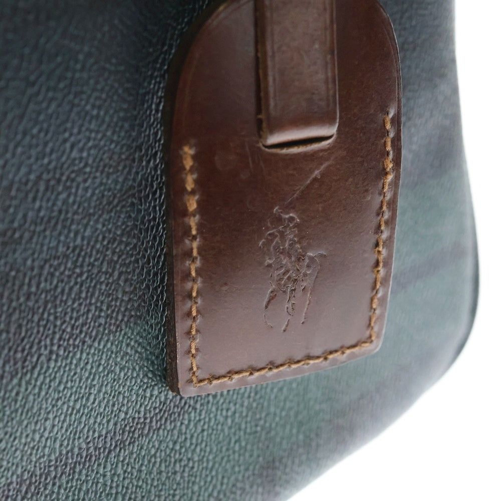 POLO RALPH LAUREN(ポロラルフローレン) BOSTON BAG フロントロゴプレート チェック柄 ショート ボストンバック グリーン
