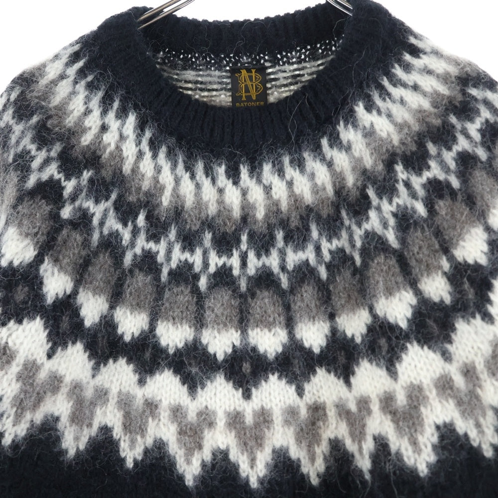 BATONER(バトナ―) 19AW MOHAIR NORDIC CREW NECK モヘヤ混 ノルディックウールニットセーター ブラック BN-19FM-046